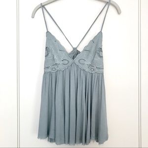 Blue grey flowy tank